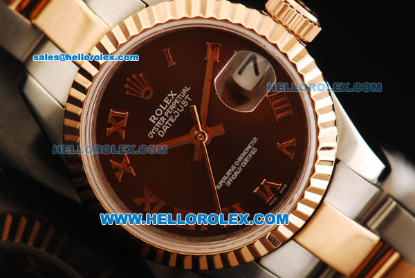 Rolex Datejust Automatic Movement Brown Dial with Rose Gold Bezel and Two Tone Strap-Lady Model - Click Image to Close
